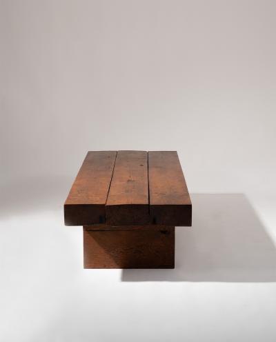 French Brutalist coffee table handcrafted in solid oak circa 1960 