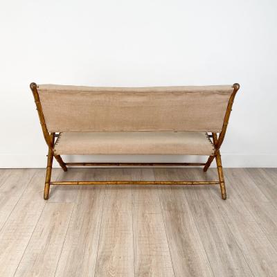 French Campaign Folding Settee in Worn Gilt Frame with Upholstery circa 1880