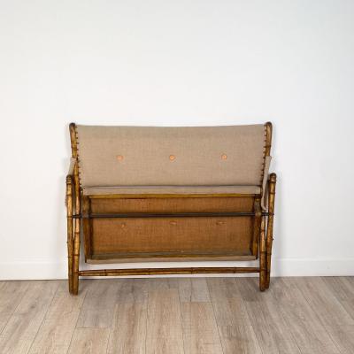 French Campaign Folding Settee in Worn Gilt Frame with Upholstery circa 1880