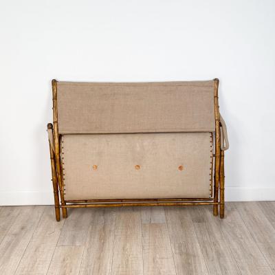 French Campaign Folding Settee in Worn Gilt Frame with Upholstery circa 1880