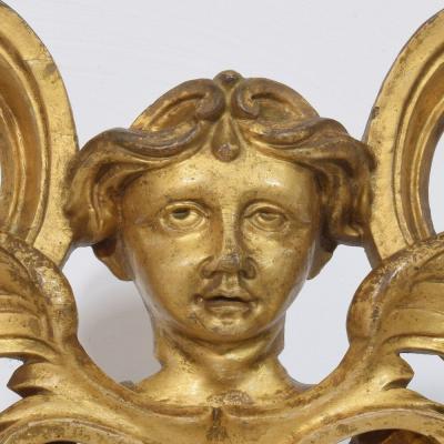 French Carved Giltwood Ornament With Winged Angel Head circa 1880 1900