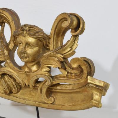 French Carved Giltwood Ornament With Winged Angel Head circa 1880 1900