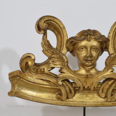 French Carved Giltwood Ornament With Winged Angel Head circa 1880 1900