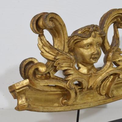 French Carved Giltwood Ornament With Winged Angel Head circa 1880 1900