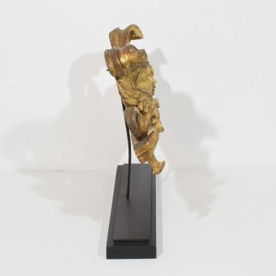 French Carved Giltwood Ornament With Winged Angel Head circa 1880 1900