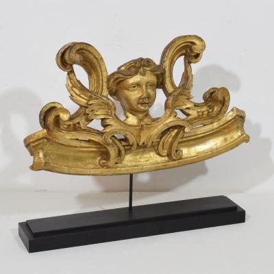 French Carved Giltwood Ornament With Winged Angel Head circa 1880 1900