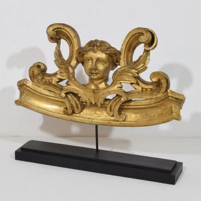French Carved Giltwood Ornament With Winged Angel Head circa 1880 1900