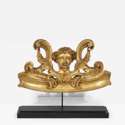 French Carved Giltwood Ornament With Winged Angel Head circa 1880 1900