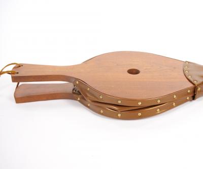 French Carved Walnut Forged Iron Leather Fireplace Bellows