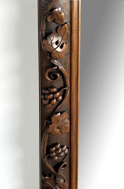 French Carved Walnut Mirror with Meandering Grape Vine
