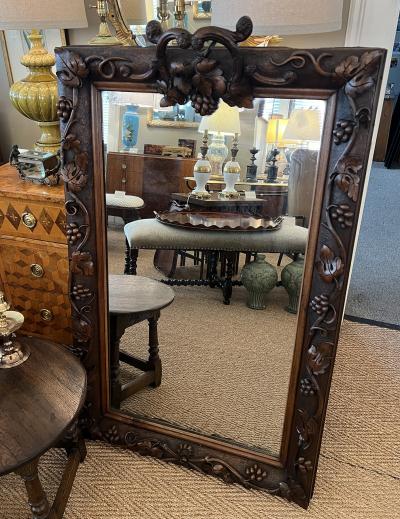 French Carved Walnut Mirror with Meandering Grape Vine