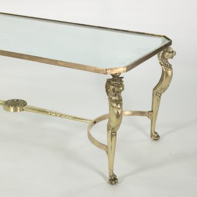 French Cast Bronze Coffee Table with Lion Head Motif Circa 1950