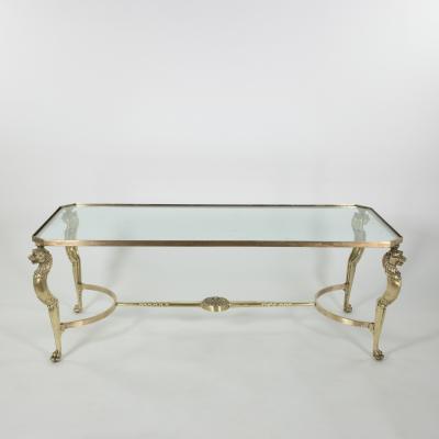 French Cast Bronze Coffee Table with Lion Head Motif Circa 1950