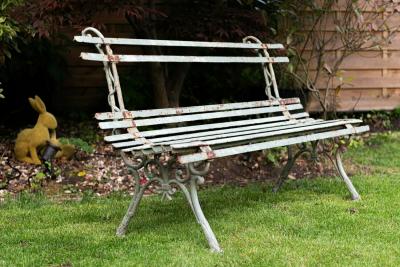 French Cast Iron Strapwork Garden Bench Circa 1940