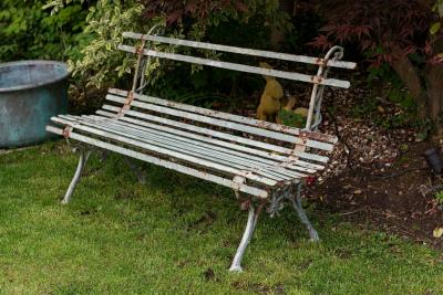 French Cast Iron Strapwork Garden Bench Circa 1940