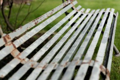 French Cast Iron Strapwork Garden Bench Circa 1940