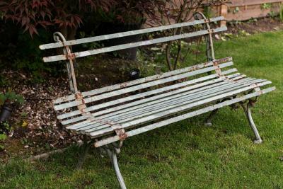 French Cast Iron Strapwork Garden Bench Circa 1940