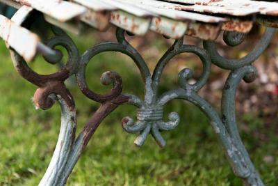 French Cast Iron Strapwork Garden Bench Circa 1940
