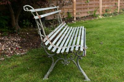 French Cast Iron Strapwork Garden Bench Circa 1940