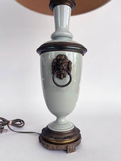 French Celadon P te sur p te Porcelain Lamps with Custom Shantung Silk Shades PR