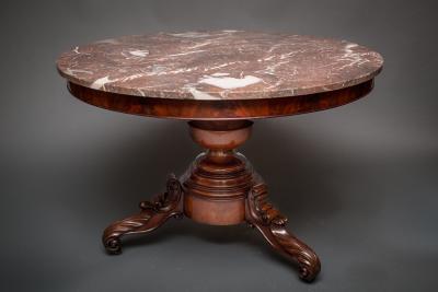 French Center Hall Louis Philippe Marble Top Table