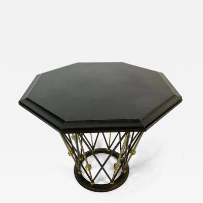 French Center Table in Brass Wrought Iron with Ocatagonal Slate Top