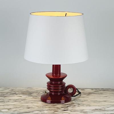 French Ceramic Bougeoir Table or Desk Lamp with Parchment Paper Shade