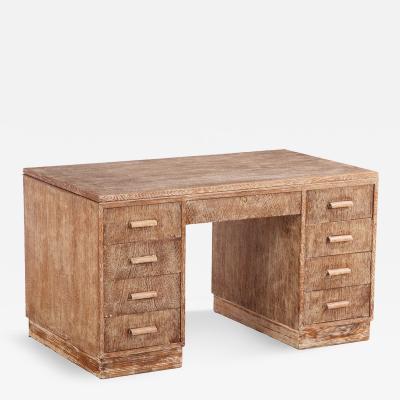 French Cerused Oak Double Pedestal Desk C 1940 