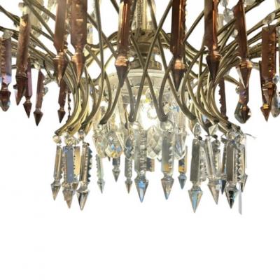 French Chandelier in White and Violet Cut Crystal