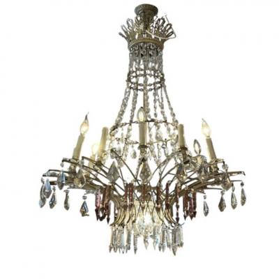 French Chandelier in White and Violet Cut Crystal