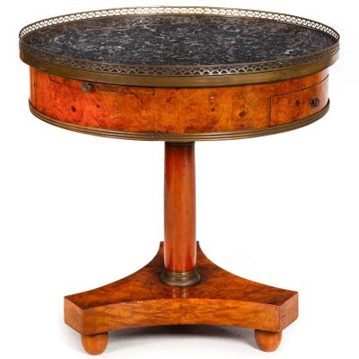 French Charles X Antique Burlwood Marble Drum Top Side or End Table