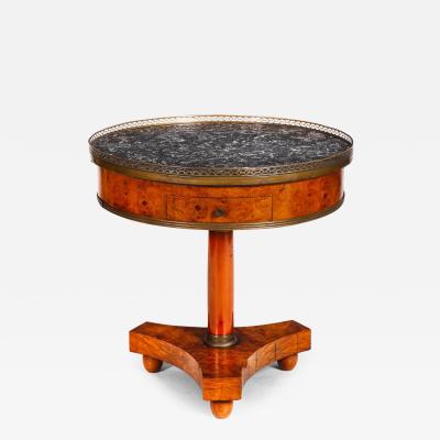 French Charles X Antique Burlwood Marble Drum Top Side or End Table
