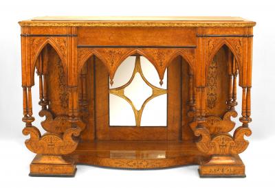 French Charles X Birds Eye Maple Mirrored Console Table