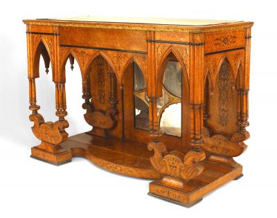 French Charles X Birds Eye Maple Mirrored Console Table
