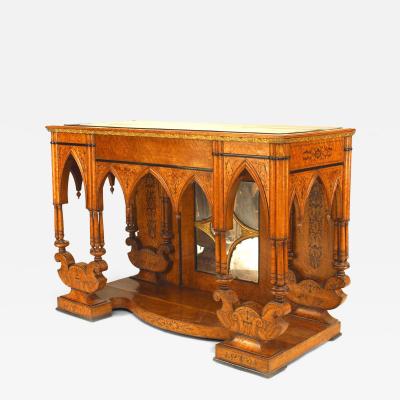 French Charles X Birds Eye Maple Mirrored Console Table