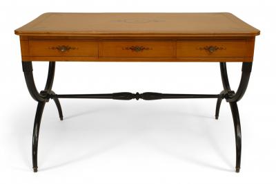 French Charles X Maple Cross Leg Table Desk