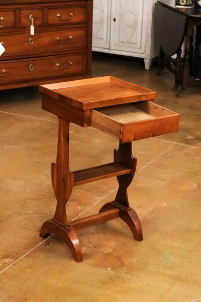 French Charles X Period Walnut 1830s Side Table with Tray Top and Carved Legs