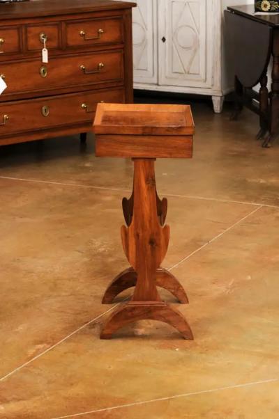 French Charles X Period Walnut 1830s Side Table with Tray Top and Carved Legs