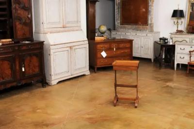 French Charles X Period Walnut 1830s Side Table with Tray Top and Carved Legs