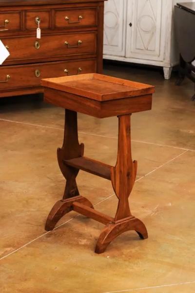 French Charles X Period Walnut 1830s Side Table with Tray Top and Carved Legs