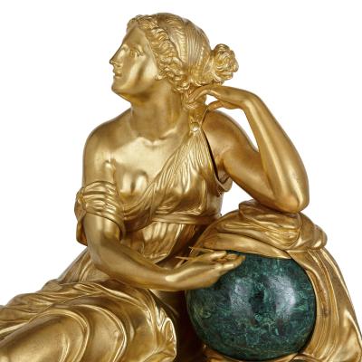 French Charles X malachite and gilt bronze figurative clock