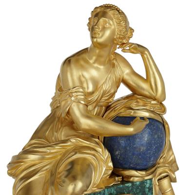 French Charles X malachite lapis lazuli and gilt bronze figurative clock