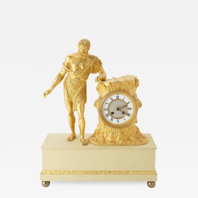 French Charles X period fire gilt bronze mantel clock c 1820 30 