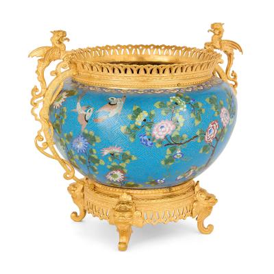 French Chinoiserie Style Cloisonn Enamel and Ormolu Jardini re