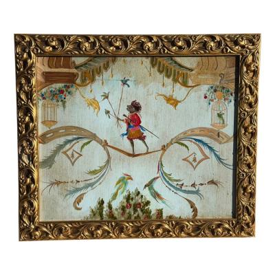 French Chinoiserie Style Singerie Monkey Painting