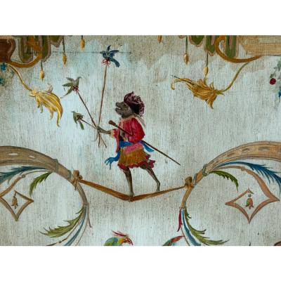 French Chinoiserie Style Singerie Monkey Painting