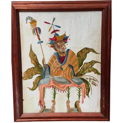 French Chinoiserie Style Singerie Monkey Painting