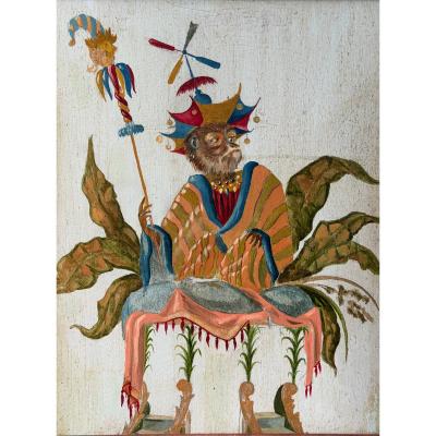 French Chinoiserie Style Singerie Monkey Painting