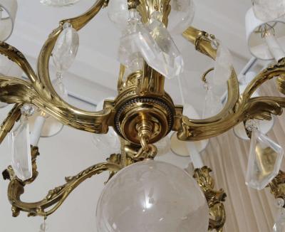 French Circa 1900 Bronze and Oversized Quartz Crystal Chandelier