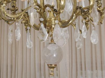 French Circa 1900 Bronze and Oversized Quartz Crystal Chandelier